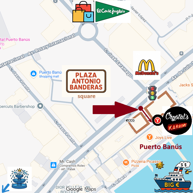 How to get to Crystal's Karaoke Marbella in Puerto Banus.
